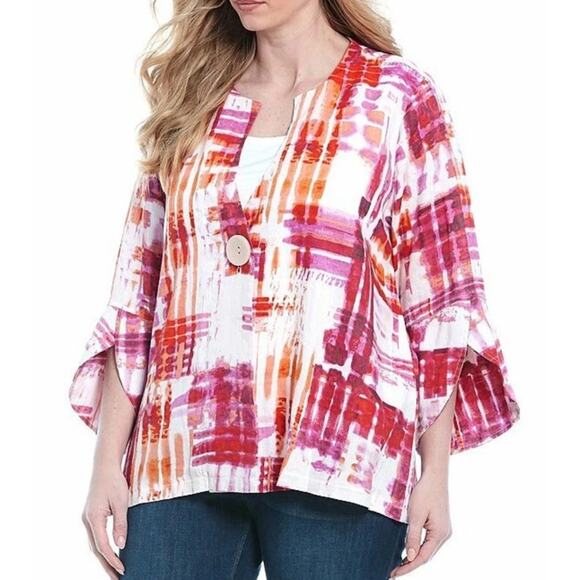 Ali Miles 100% Linen Blazer Top Women’s Size 1X Colorful Artsy Art to Wear - Picture 2 of 12
